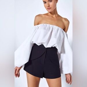 Alexis Gio Top Off-Shoulder Blouson-Sleeve Poplin Cotton Bianco S GUC
